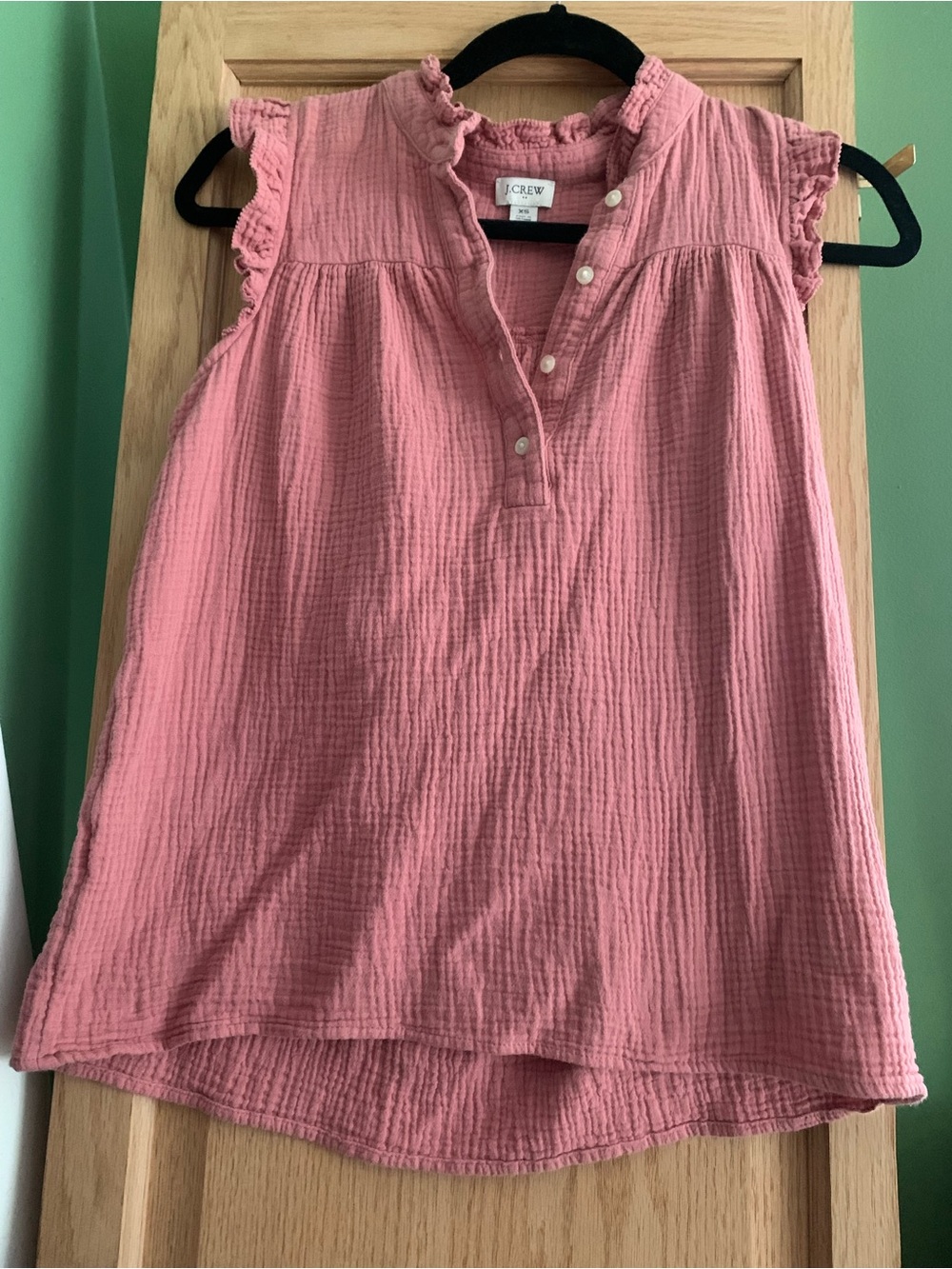 J. Crew Dusty Pink Sleeveless Ruffle Collar Cotton Gauze Top
